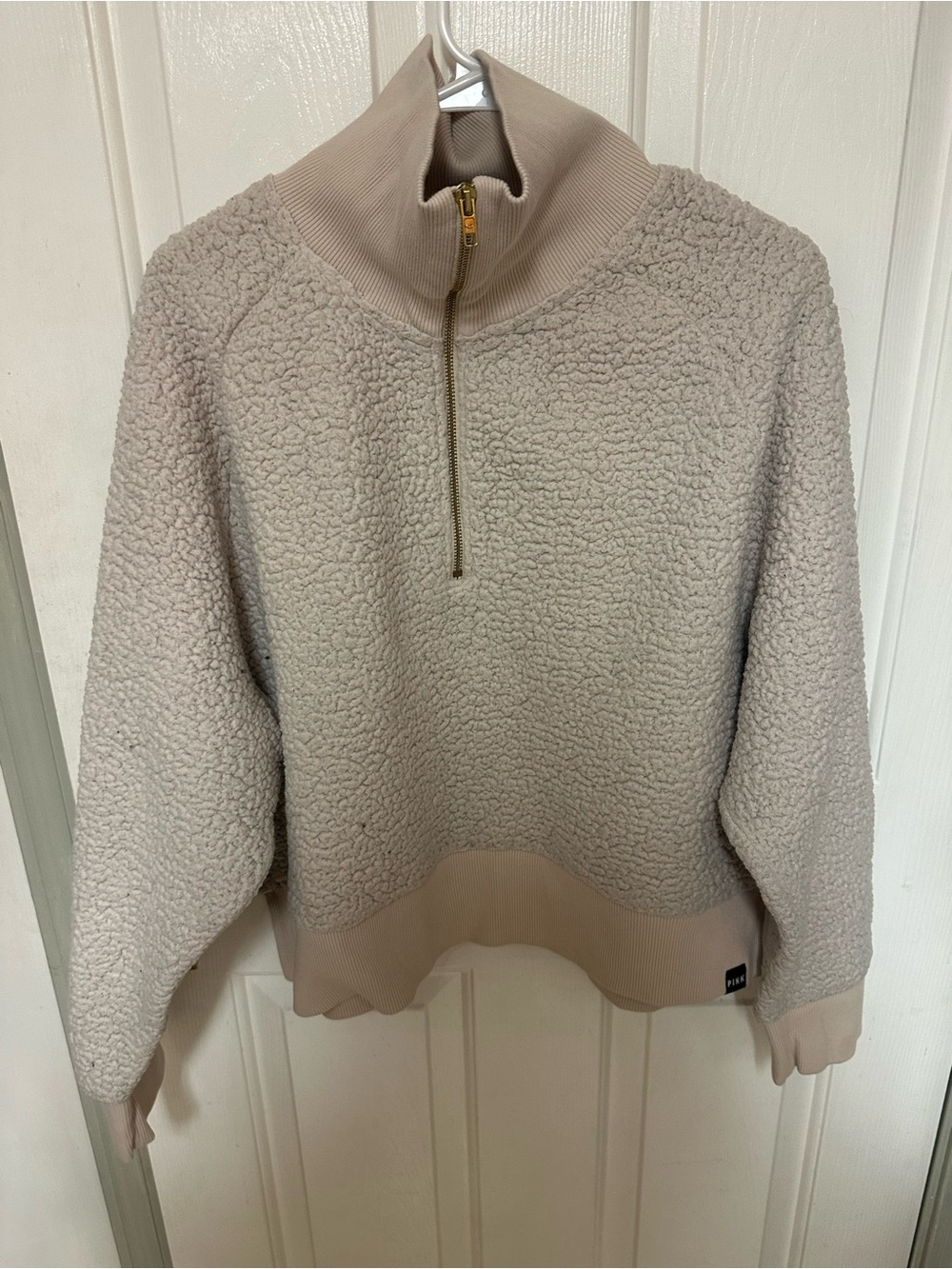 PINK Victoria’s Secret Half-Zip Sherpa Pullover Sweater Sweatshirt - Cream